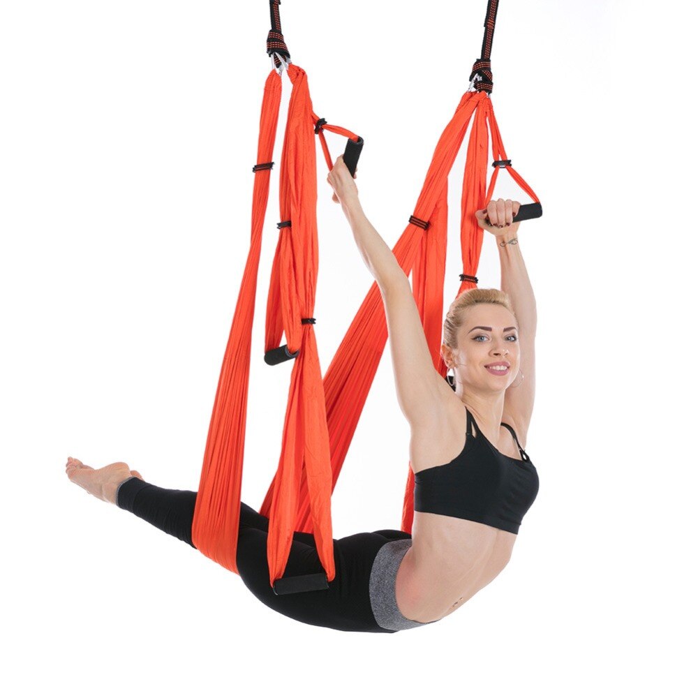 Full Set 6 Handles Anti-gravity Aerial Yoga Hammock Flying Swing Trapeze Yoga Inversion Exercises Device Home Gym Hanging Belt