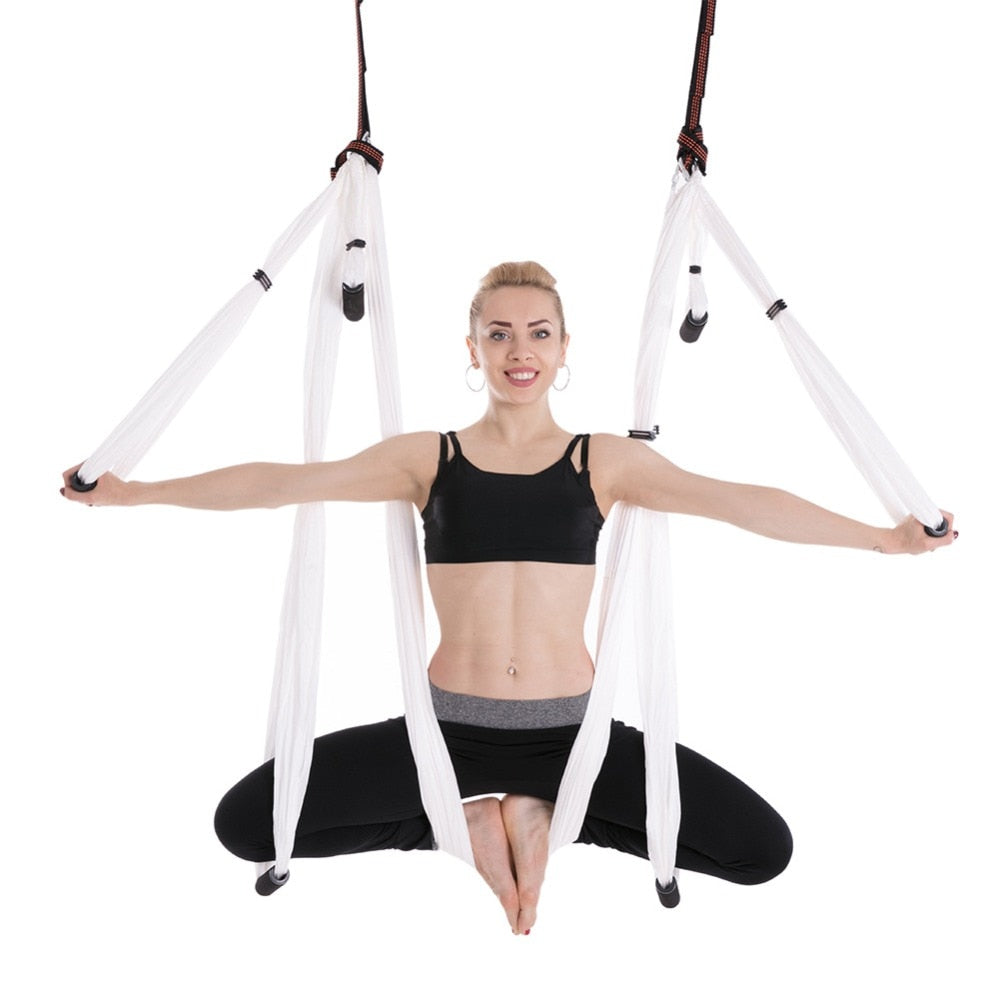 Full Set 6 Handles Anti-gravity Aerial Yoga Hammock Flying Swing Trapeze Yoga Inversion Exercises Device Home Gym Hanging Belt