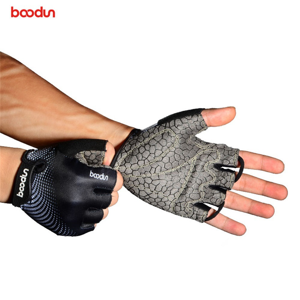 BOODUN Outdoor Riding Gloves Silicone Printed Non-Slip Half Finger Sports Gym Gloves