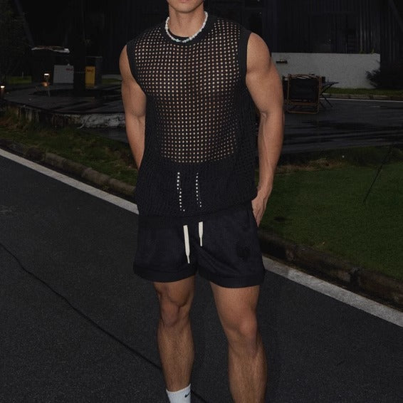 Sleeveless T-shirt fitness mesh camisole top